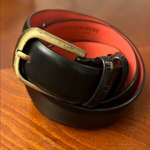 William Hunt Savile Row Black Leather Belt Red Lining